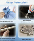 Steps showing how to use Clear Rhinestone Jewelry Glue For Jewelry Making, High Viscosity Bond, Waterproof, Ultra Strong Hold.