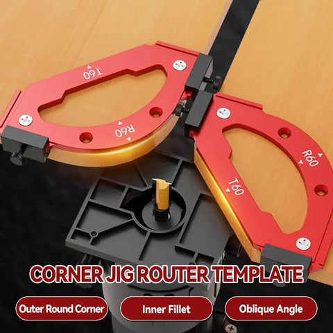 Premium Aluminum Router Corner Radius Template Set With Smack On Guidance For Smooth Outside Rounds And Razor Sharp Oblique Cuts That Keep Your Woodworking Projects Zero Fuss And Totally Top Shelf with R60 and R60 measurements shown.