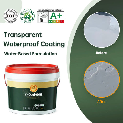 Heavy Duty Clear Waterproof Sealant One Gallon Transparent Acrylic Coating For Roofs Walls And Concrete Indoor Outdoor Tile in packaging with before and after demonstration.