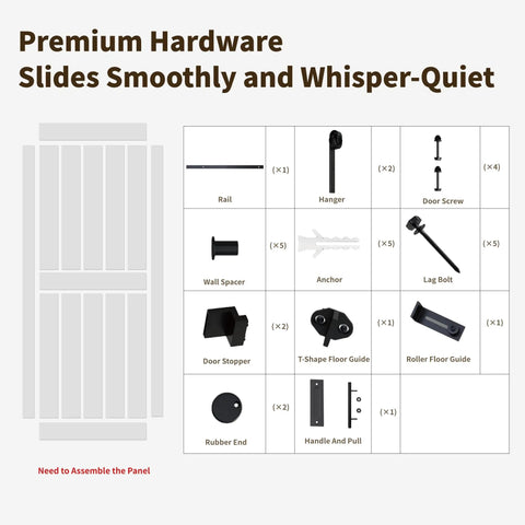 36 By 84 Inch Solid Pine Sliding Barn Door With Slick Rolling Hardware Kit For Bedroom And Bathroom Frictionless Slide Room Divider No Sweat Install Premium Grade Build hardware components layout