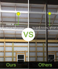 Comparison of 2 Ft LED Shop Light With 3500 Lumens And 6500K Super Bright White Linkable V Shape T8 Tube with others in a room.