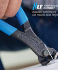 End Cutting Nipper Pliers Model 357 With High Leverage XLT Design Made In USA 7-Inch cutting wire close-up in use