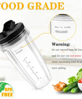 Two 24oz Replacement Cups With Lids And 7 Fin Blade For All In One Personal Blenders Includes 2 Spout Caps 5 In 1 Replacement Kit