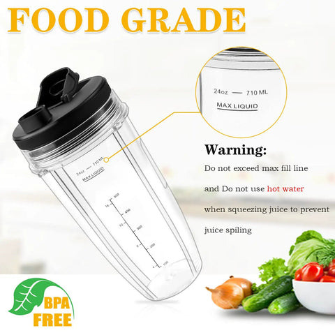 Two 24oz Replacement Cups With Lids And 7 Fin Blade For All In One Personal Blenders Includes 2 Spout Caps 5 In 1 Replacement Kit