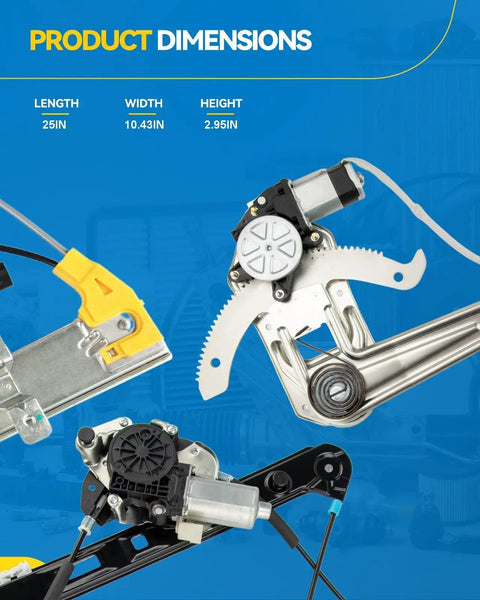 Front Left Driver Side Power Window Regulator And Motor Assembly For 2010 2014 Subaru Outback And Legacy dimensions labeled.