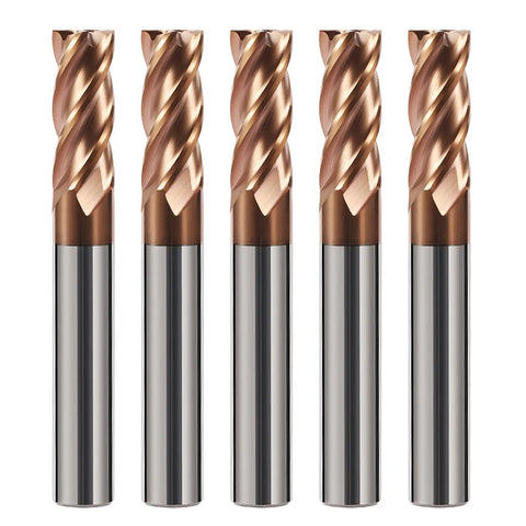 5 Pcs Carbide Square End Mills One Eighth Inch Shank 4 Flute CNC Milling Bits TiSiN Coated For Alloy Steel And Cast Iron HRC55