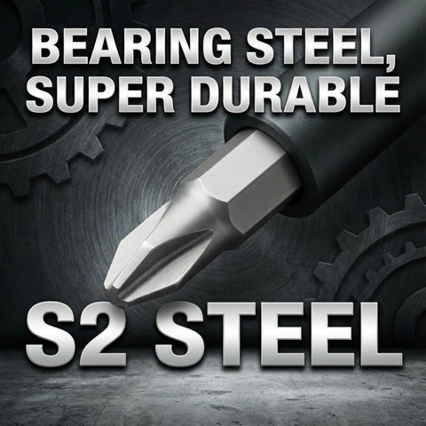 Close-up of S2 steel precision bit from 25 In 1 Magnetic Precision Screwdriver Set For Phones Laptops PCs PS5 Controllers Switches.