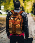 Autumn Red Maple Log Cabin Print Unisex Backpack With Large Capacity, Durable Polyester Build, Breathable Comfort
