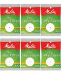 Six Packs Of 100 Disc Coffee Filters For All Percolators Three Point Five Inch White Oxygen Cleaned Pulp Paper Keeps Your Cup Clean By Stopping Bitter Sediments And Grounds, displayed in packaging.