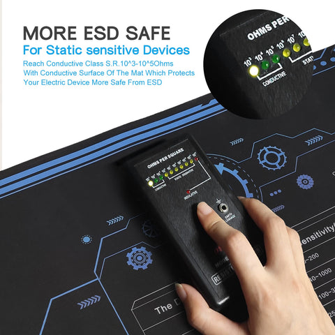 Pro Grade 48x24 Inch Anti Static Mat For Soldering And PC Build, ESD Safe Workbench Pad with hand testing mat conductivity