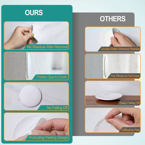 Comparison of Heavy Duty 3.15 White Silicone Door Stopper Bumpers showing no residual adhesive and thicker glue coverage.