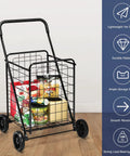 Beefed Up Folding Shopping Cart With Wheels For Groceries And Laundry Portable Collapsible Utility Cart with groceries inside