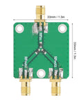 Built To Last Two Way RF Power Splitter PCB Board DC To Five Gigahertz Frequency Range With Six Decibel Attenuation, 33mm size.