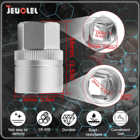 Close-up of socket from 22 Piece Wheel Lock Nut Key Kit For VW Volkswagen Cars Anti Theft Lug Nut Socket Set with measurements