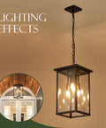 8 Inch Modern Black Exterior Lantern Pendant Light With 3 Lights, Acrylic Bubble Glass Shade in outdoor setting