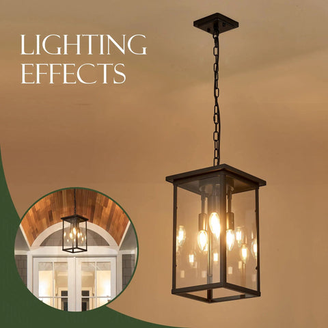 8 Inch Modern Black Exterior Lantern Pendant Light With 3 Lights, Acrylic Bubble Glass Shade in outdoor setting