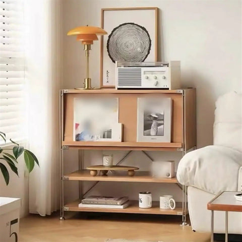 4 Tier Industrial Storage Shelf With Retro Display Rack And Magazine Holder For Bedroom Living Room Kitchen And Study Solid Wood Bookcase