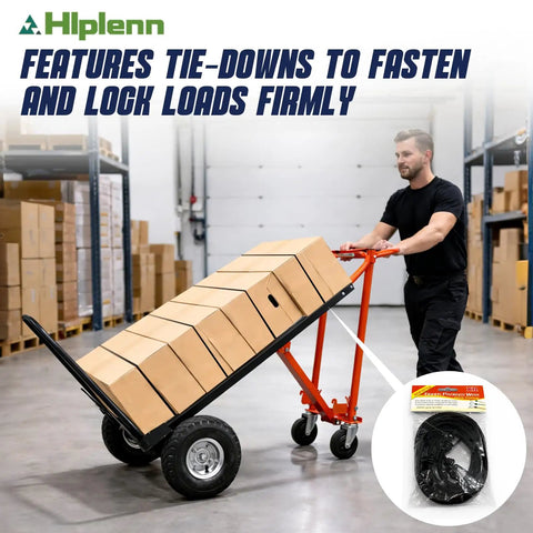 Beefy Aluminum 4 In 1 Convertible Hand Truck Dolly With Four Smooth Wheels and Heavy Duty Frame loaded with boxes, features tie-downs for secure hauling.