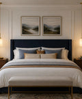 Karjearl Alabaster Pendant Lights Kitchen Island, Modern Gold Hanging Light over a bed in a stylish bedroom setting.