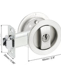 Round recessed door lock with keys for pocket doors, invisible privacy sliding door hardware in silver, 66mm handle, 80x27mm deadbolt
