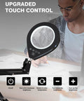 Man using Illuminated 10X And 5X Magnifier With Dimmer Lamp, 10 Level Brightness, 5 Color Handy Desktop Clamp Magnifier for crafting.