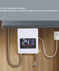No Drama On Demand Hot Water Tankless Electric Water Heater With Slick Lcd Touchscreen US Plug 110 Volt Compact Setup showing LCD display and brass fittings.