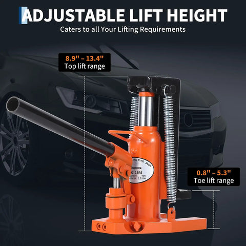 Heavy Duty 5 Ton Hydraulic Toe Jack Dual Stage Lift For Industrial Lathes And Milling Machines Ultra Low Profile Claw Design with adjustable lift height