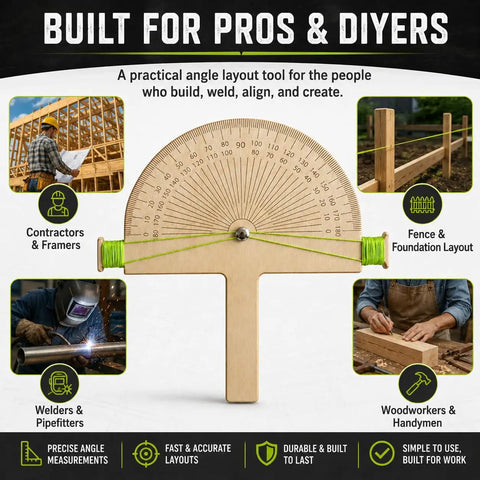 Premium Birch Wood Angle Finder Protractor With String Alignment for precise angle measurements suitable for contractors and DIYers.
