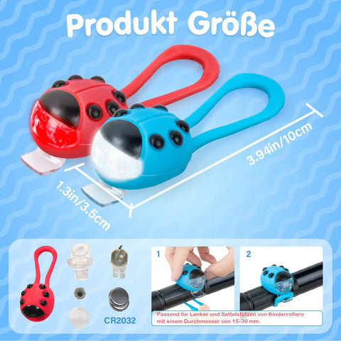 Two Pack Kids Bike Lights For Scooters And Bicycles Waterproof LED Lights With Three Modes Easy Silicone Mount detail view