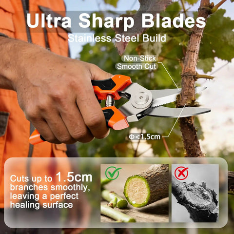 4 In 1 Garden Pruning Shears With Four Size Sharp High Carbon Martensitic Stainless Steel Blades cutting branch