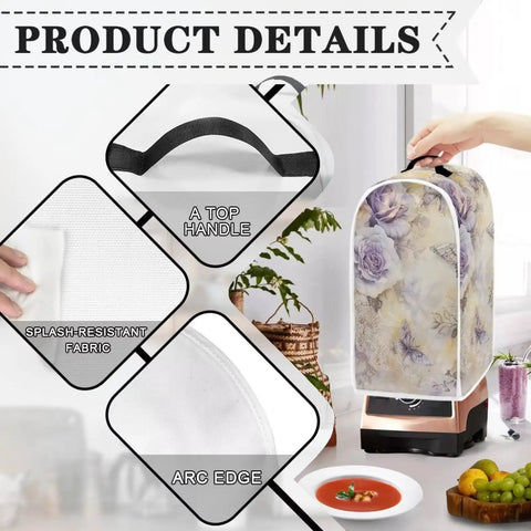 Watercolor Floral Blender And Stand Mixer Cover Protects Your No Fuss Home Kitchen Small Appliance From Dust Proof Fingerprints And Scratches Durable Polyester Protector Easy To Clean, showing cover on blender with fabric details and handle.