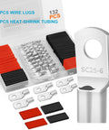 132 Piece Battery Terminal Connectors Kit For 4 6 8 10 AWG Wire With Copper Ring Terminals Tinned Ends And Heat Shrink Tubing