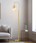 Gold Modern Floor Lamp With Globe Glass Shade, 68 Inch Tall Mid Century Standing Lamp For Living Room And Bedroom, Antique Brass Finish
