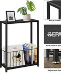 Slim End Table With Magazine Holder And Iron Storage Basket Quick Fix For Tight Squeeze And Tiny Pad Or Dorm Room Accent Furniture Solid Build And Easy Setup, 23.6H inches with black metal frame.