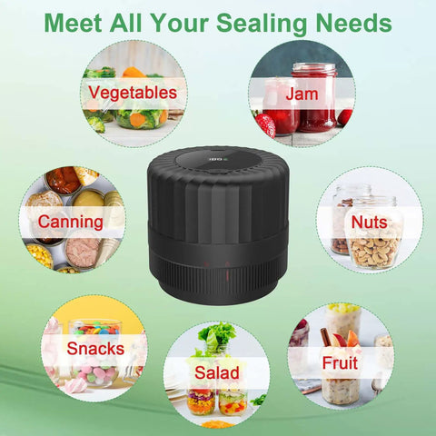 Electric Vacuum Sealer For Mason Jars VP06 Plus No Fuss One Button Jar Sealing System with food examples for freshness