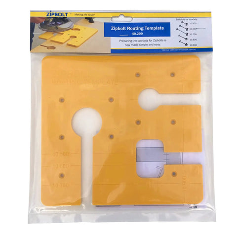 Precision Routing Template For Seamless Drop Bolt Joint Connectors Easy Peasy Countertop Installation Guide Pro Grade Drawer Hardware Jig No Sweat Channel Cutting Accessory in yellow plastic packaging.
