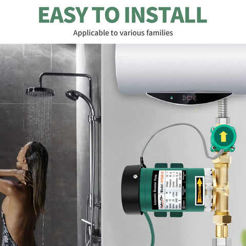 Shower scene with 120W Water Pressure Booster Pump For Home Use With Automatic Operation, 115VAC, 396 GPH Flow, 21.7 PSI Boost.