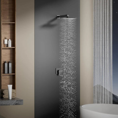 Heavy Duty Eight Inch Rain Shower Head And Matte Black Faucet Set Crafted From Solid Brass And Tough 304 Stainless Steel For A Smooth Non Clog Bathroom Setup That Runs Clean And Looks Fresh Every Day