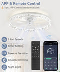 Top Tier 20 Inch Modern Ceiling Fan With Integrated LED Lights And Smart Remote App Control displaying remote and app features.