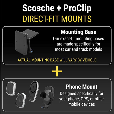 Scosche ProClip direct-fit mounts, with custom mounting base and phone holder options for MagSafe Car Phone Mount With ProClip AMPS Base Plate Magnetic Holder For iPhone 12 And Newer And Samsung Vehicle Specific Mount And Hands Free Phone Stand.