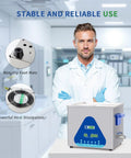 Scientist with Ultrasonic Cleaner 10L 240W Heavy Duty Parts Cleaner with Heater and Timer in laboratory setting