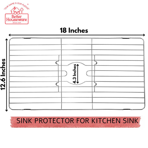 Stainless Steel Sink Protector Grid And Mat For Kitchen Sinks 18 X 12 X 1 Inch, top view, showing dimensions and grid layout.