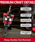 Top Shelf Countersink Drill Bit Set With Adjustable Depth Stop And Ball Bearing Guide For Woodworking detail showing TCT sharp drill head and depth scale.