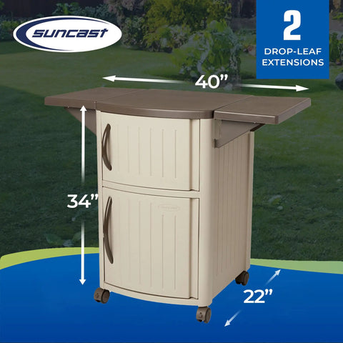 Outdoor Grilling Prep Station With Storage Portable Backyard Kitchen Counter Durable Resin Weather Resistant Top Cabinet For Serving Tray And More With Drop Leaf Extensions Taupe Brown