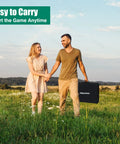 Couple walking with Portable Indoor And Outdoor Golf Putting Mat With 3 Balls, Retractable Push Rod, Carry Bag And Real Golf Balls