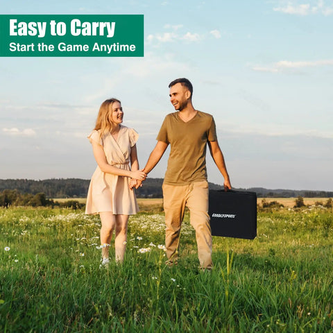 Couple walking with Portable Indoor And Outdoor Golf Putting Mat With 3 Balls, Retractable Push Rod, Carry Bag And Real Golf Balls