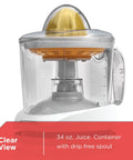 Electric Citrus Juicer With 32 Ounce Pitcher No Fuss Pressure Activated Adjustable Pulp Control Self Reversing Reamer With Stirrer