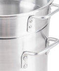 Close-up of 8 Qt Aluminum Double Boiler Pot with Cover for Chocolate Melting Fondue Candy Cheese Desserts and Specialty Sauces Mirror Finish
