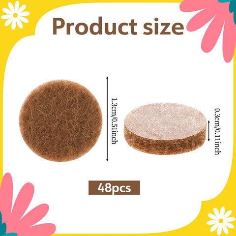 48 Pack Half Inch Brown Self Adhesive Felt Pads For Chair Legs Cabinet Doors Heavy Duty Round Furniture Protectors product size illustration