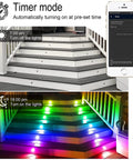 Lit Multicolor RGBIC Deck Lights With WiFi Control on Steps, Waterproof IP67 Recessed 45mm Fixtures, 12V, Timer Mode